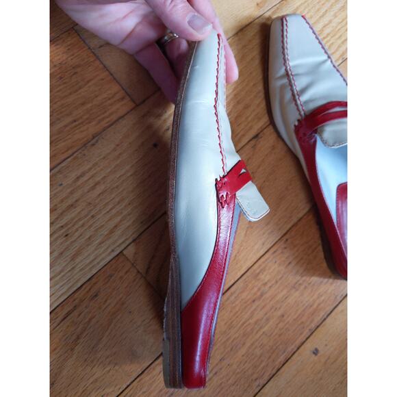 Tod's Cream Red Leather Mules Slides Italian Designer Size 5 Made in Italy - Picture 3 of 11